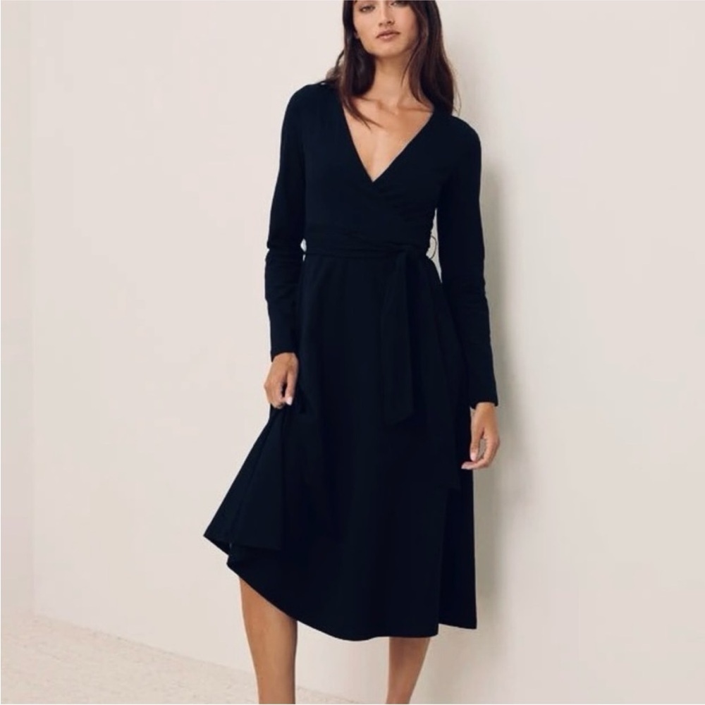 Pact fit & flare faux wrap dress midnight blue medium